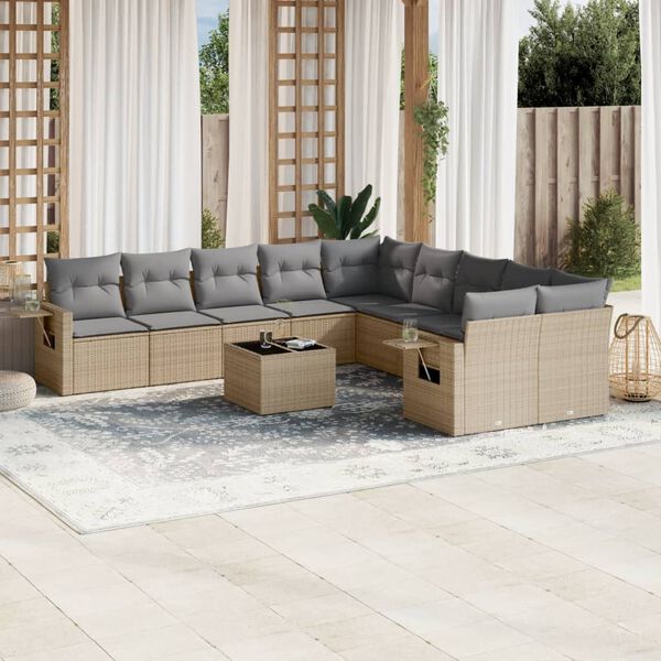 vidaXL Set Divani da Giardino 11 pz con Cuscini Beige in Polyrattan