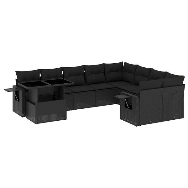 vidaXL Set Divani da Giardino 10pz con Cuscini in Polyrattan Nero