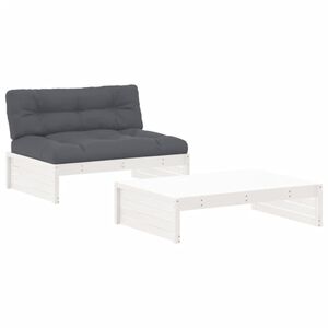 vidaXL Set Divani da Giardino 2pz con Cuscini in Legno Massello Bianco