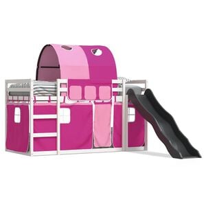 vidaXL Letto a Castello con Scivolo e Tende Rosa 90x200 cm