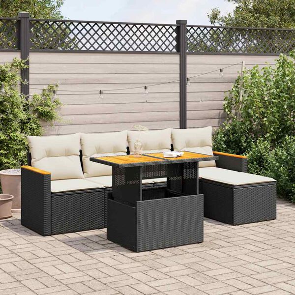 vidaXL Set Divano da Giardino 6 pz con Cuscini Nero Polyrattan Acacia