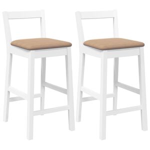 vidaXL Sgabelli da Bar con Cuscini 2 pz Bianco Legno Massello di Hevea