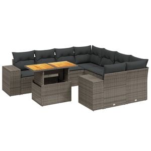 vidaXL Set Divano da Giardino 9 pz con Cuscini Grigio in Polyrattan