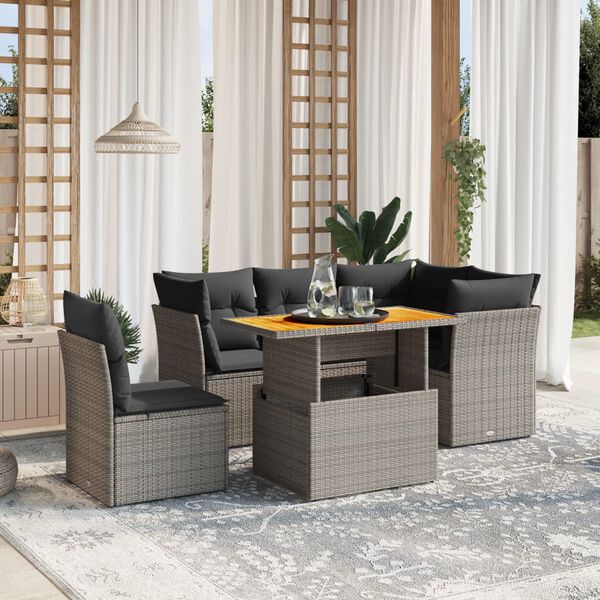 vidaXL Set Divano da Giardino 5 pz con Cuscini Grigio in Polyrattan