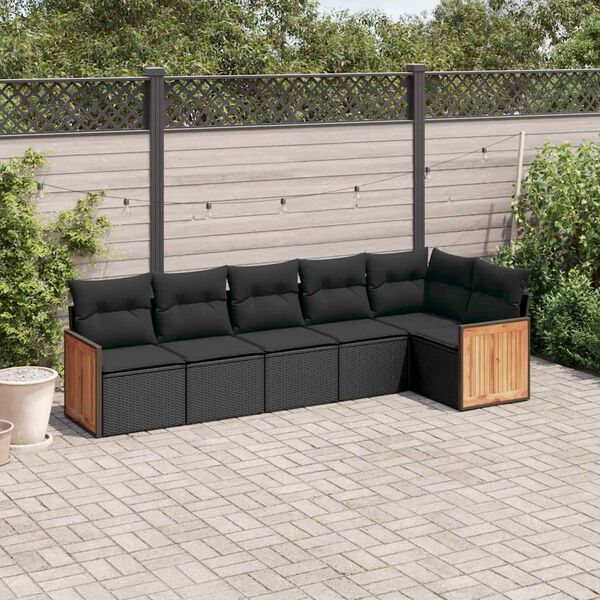 vidaXL Set Divano da Giardino 6 pz con Cuscini Nero in Polyrattan