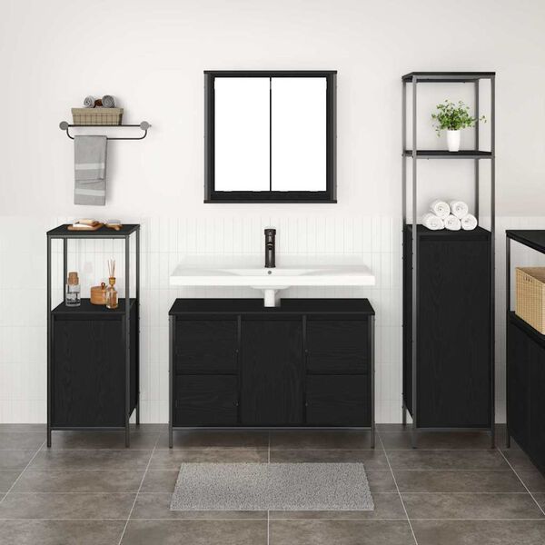 vidaXL Set di mobili per il bagno 3 pcs Rovere Nero Legno multistrato