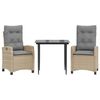 vidaXL Set Pranzo da Giardino 3 pz con Cuscini Beige Misto Polyrattan