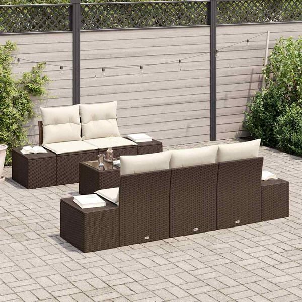 vidaXL Set Divano da Giardino con cuscino 6 pcs Marrone polyrattan