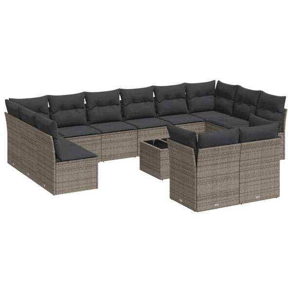 vidaXL Set Divani da Giardino 13 pz con Cuscini Grigio in Polyrattan