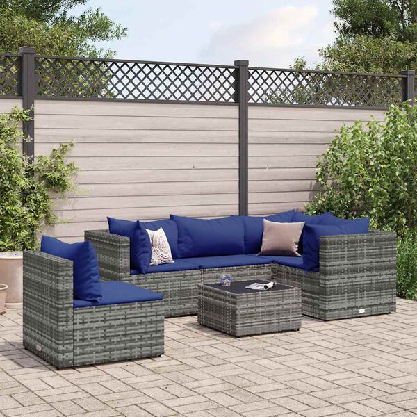 vidaXL Set Divani da Giardino 6 pz con Cuscini in Polyrattan Grigio
