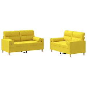 vidaXL Set di Divani 2 pz con Cuscini Giallo Chiaro in Tessuto