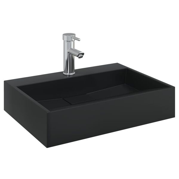 vidaXL Lavandino 50x38x11 cm Blocco in Marmo/Minerale Nero Opaco