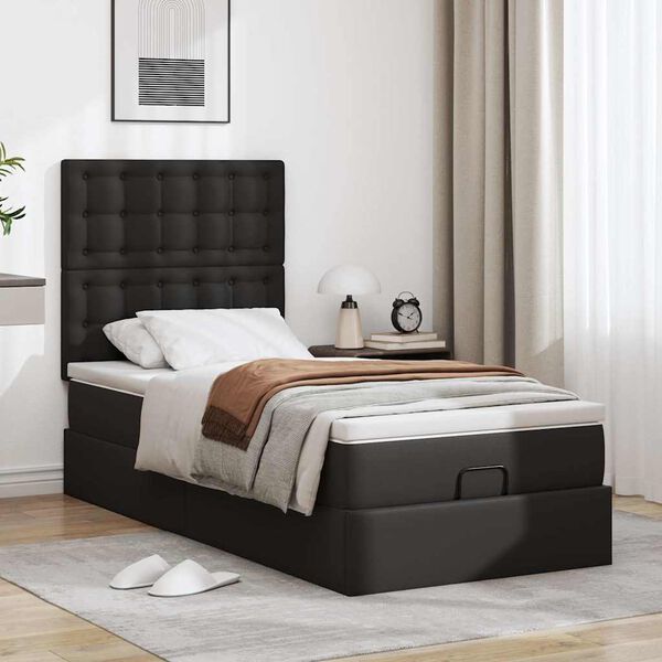 vidaXL Letto Pouf con Materasso Nero 90x190 cm Similpelle