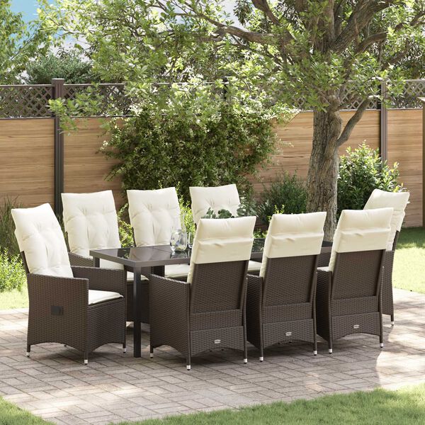 vidaXL Set da Pranzo per Giardino 9 pcs Marrone Poly Rattan