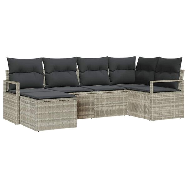 vidaXL Set di divani 6 pcs Grigio chiaro polyrattan
