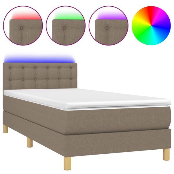 vidaXL Letto a Molle con Materasso e LED Tortora 90x200 cm in Tessuto