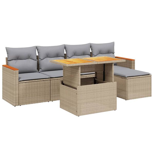 vidaXL Set Divano da Giardino 6 pz con Cuscini Beige in Polyrattan