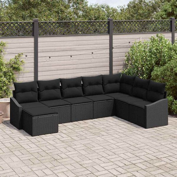 vidaXL Set Divano da Giardino con cuscino 8 pcs Nero polyrattan