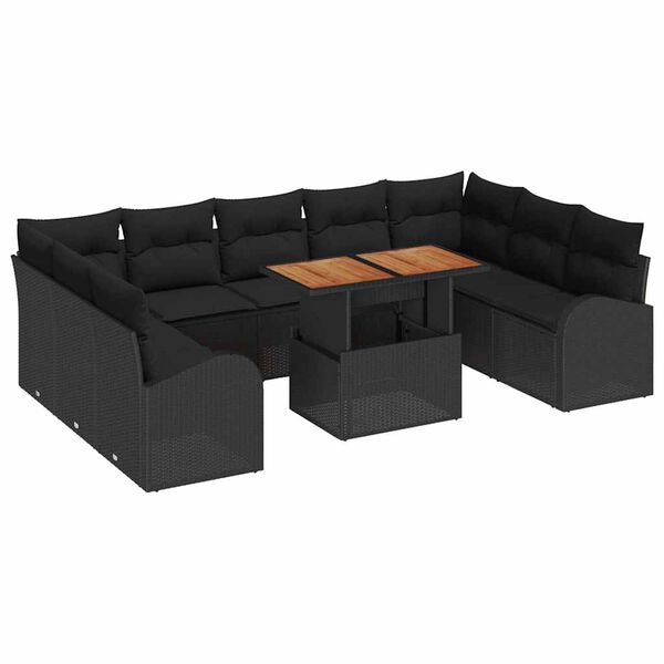 vidaXL Set Divano da Giardino 10 pcs Nero Poly Rattan