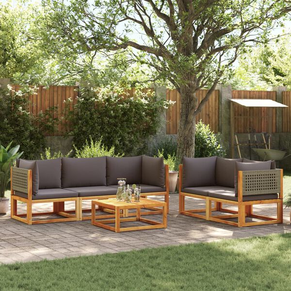 vidaXL Set di divani da giardino 6 pezzi con cuscini in legno di acacia e rattan