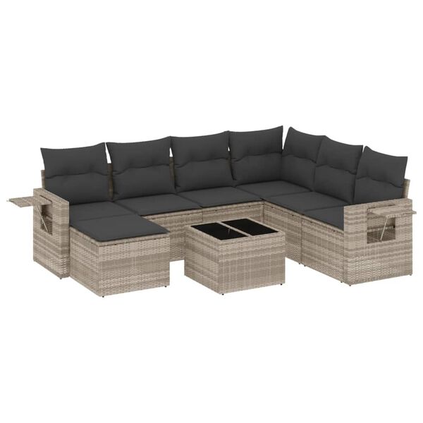 vidaXL Set Divano da Giardino 8pz con Cuscini Grigio Chiaro Polyrattan