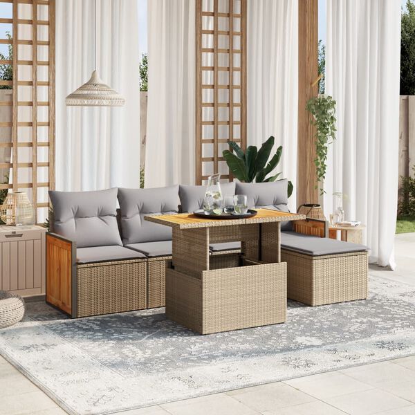 vidaXL Set Divano da Giardino 6 pz con Cuscini Beige in Polyrattan