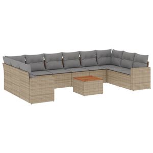 vidaXL Set Divani da Giardino 11 pz con Cuscini Beige in Polyrattan