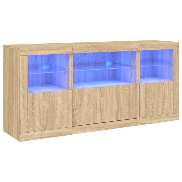 vidaXL Credenza con Luci LED Rovere Sonoma 142,5x37x67 cm