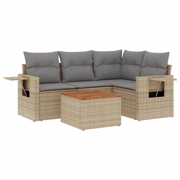 vidaXL Set Divano da Giardino 5 pz con Cuscini Beige Misto Polyrattan