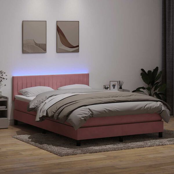vidaXL Letto a Molle con Materasso e LED Rosa 140x220 cm in Velluto