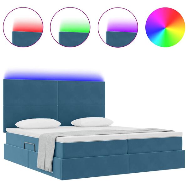 vidaXL Letto con luci a strisce a LED Blu Scuro 180 x 200 cm Velluto