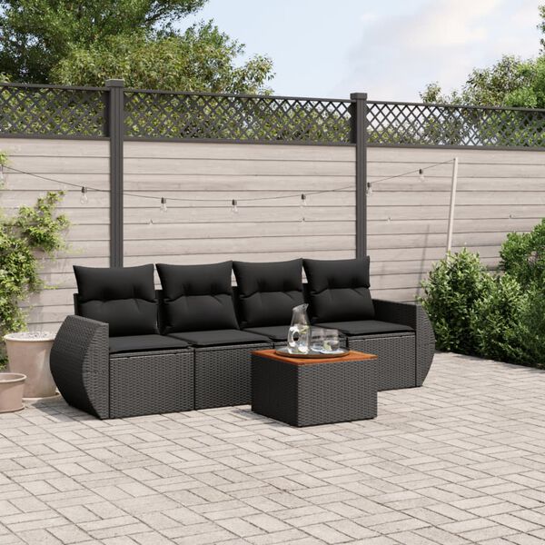 vidaXL Set Divani da Giardino 5 pz con Cuscini in Polyrattan Nero
