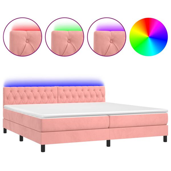 vidaXL Letto a Molle con Materasso e LED Rosa 200x200 cm in Velluto