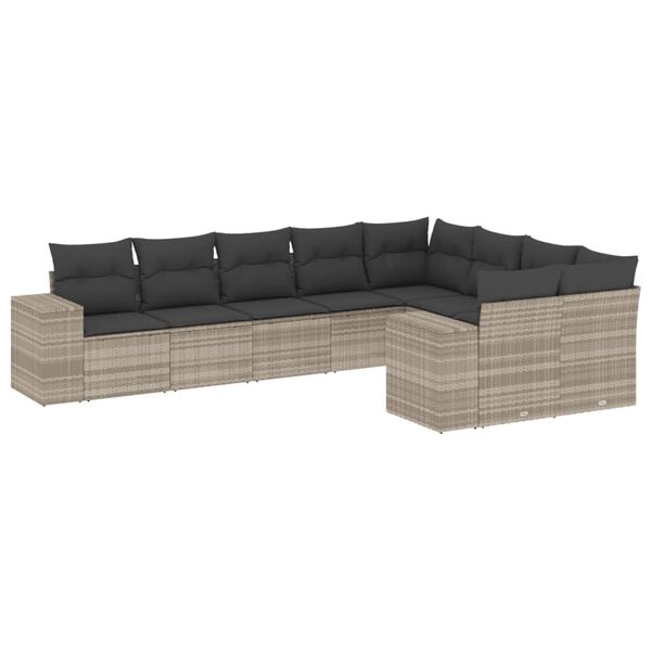 vidaXL Set Divano da Giardino 9pz con Cuscini Grigio Chiaro Polyrattan