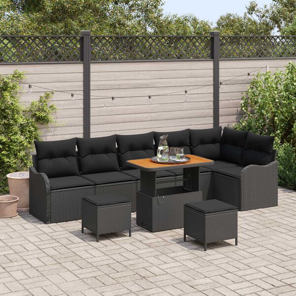 vidaXL Set Divano da Giardino 9 pcs Nero polyrattan