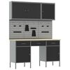 vidaXL Mobile da lavoro 10 pcs Nero Legno ingegnerizzato e acciaio