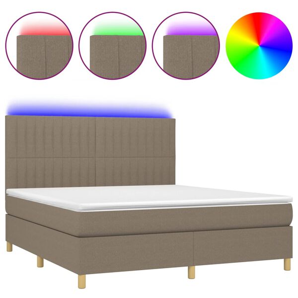 vidaXL Letto a Molle con Materasso e LED Tortora 180x200 cm in Tessuto