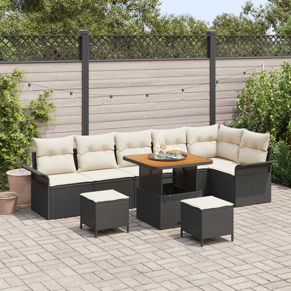 vidaXL Set Divano da Giardino con cuscino 9 pcs Nero polyrattan