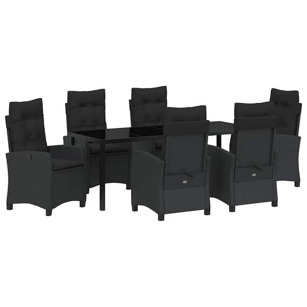 vidaXL Set da Pranzo per Giardino con cuscino 7 pcs Nero polyrattan