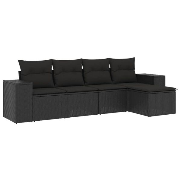 vidaXL Set Divani da Giardino 5 pz con Cuscini in Polyrattan Nero