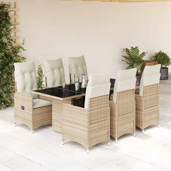vidaXL Set da Bistr&ograve; da Giardino 7 pz con Cuscini Beige in Polyrattan