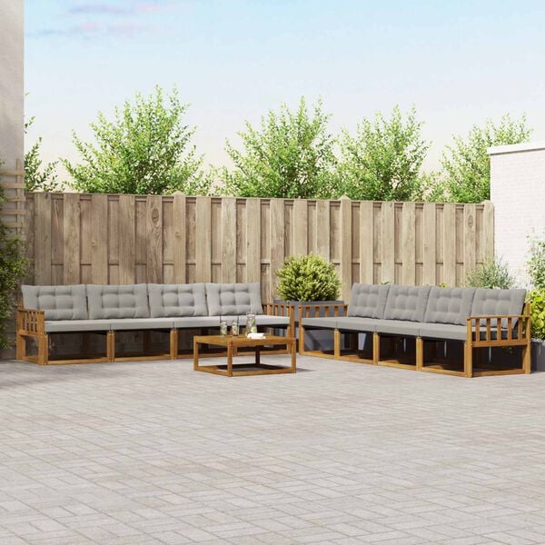 vidaXL Set di divani da esterno 9 pcs Grigio Naturale e Chiaro