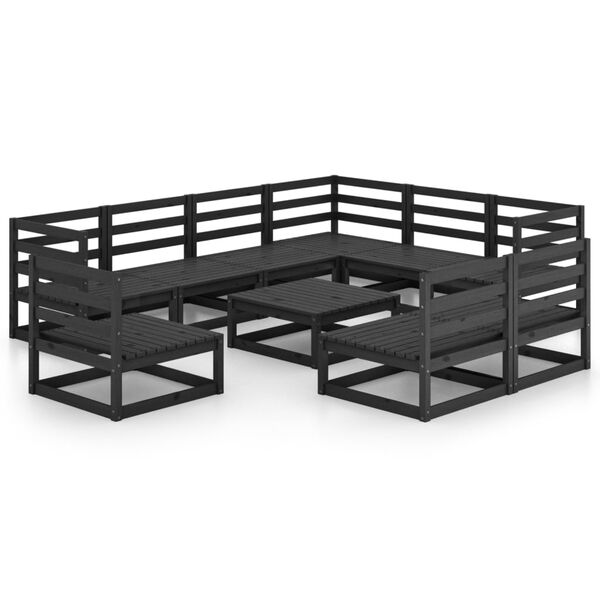vidaXL Set Divani da Giardino 10 pz Nero in Legno Massello di Pino