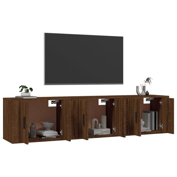 vidaXL Mobili Porta TV a Parete 3 pz Rovere Marrone 57x34,5x40 cm