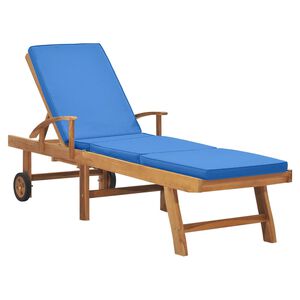vidaXL Lettino Prendisole con Cuscino in Massello di Teak Blu