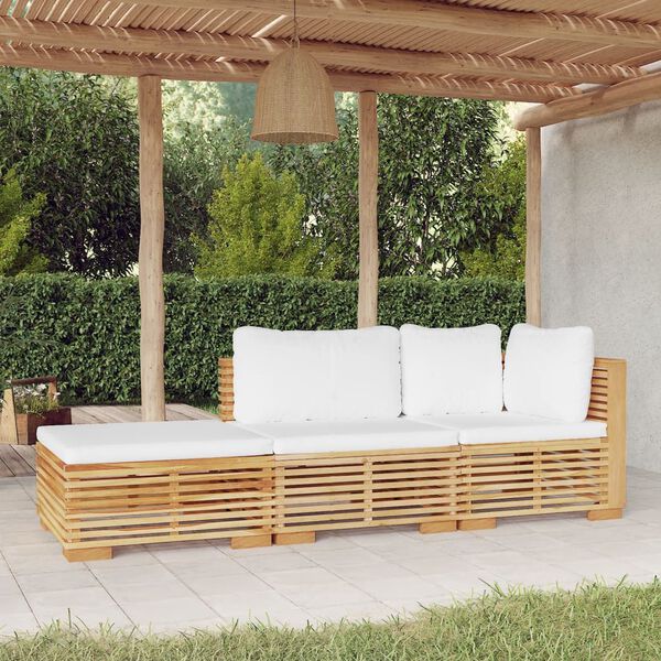 vidaXL Set Divani da Giardino 3 pz con Cuscini Legno Massello di Teak