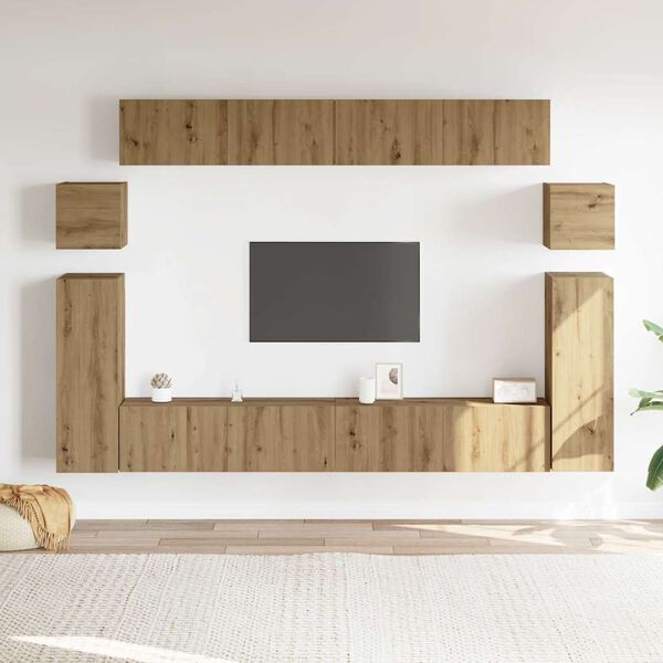 vidaXL Set Mobile TV 8 pz Montato a Parete Rovere in Legno Multistrato