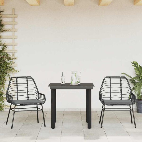 vidaXL Set da Pranzo da Giardino 3 pz con Cuscini Polyrattan Vetro