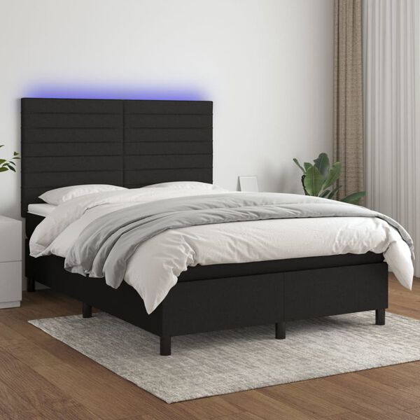 vidaXL Letto a Molle con Materasso e LED Nero 140x200 cm in Tessuto