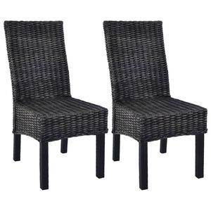 vidaXL Sedie da Pranzo 2 pz Nere in Rattan Kubu e Legno di Mogano